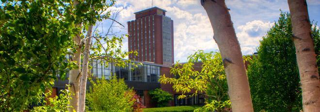 View of Library Tower on campus View of Library Tower on campus
