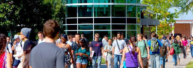students walking on campus