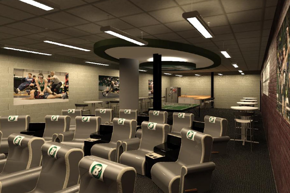 An artist rendering of the new wrestling facility recreation room.