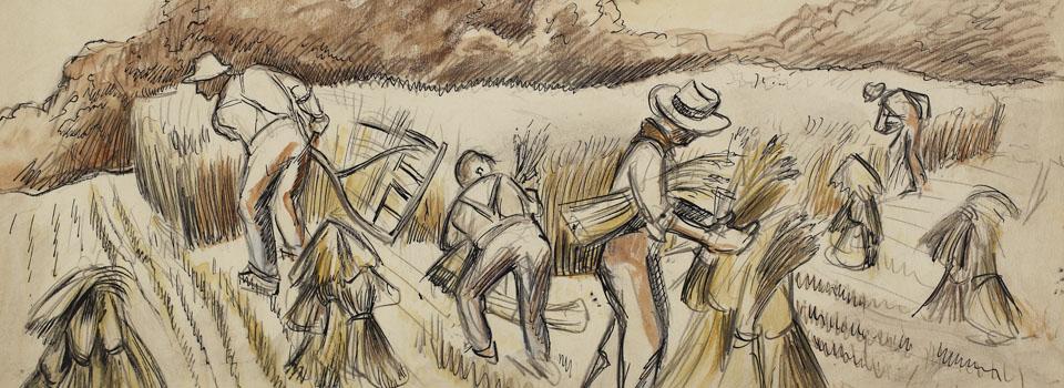 Thomas Hart Benton, Cradling Wheat, 1928 (detail), Museum purchase