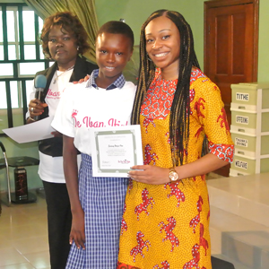 Mmekom Udosen, founder of Iban Ifiok with a young woman who took part in her 2017 empowerment workshop in Akwa Ibom, Nigeria.