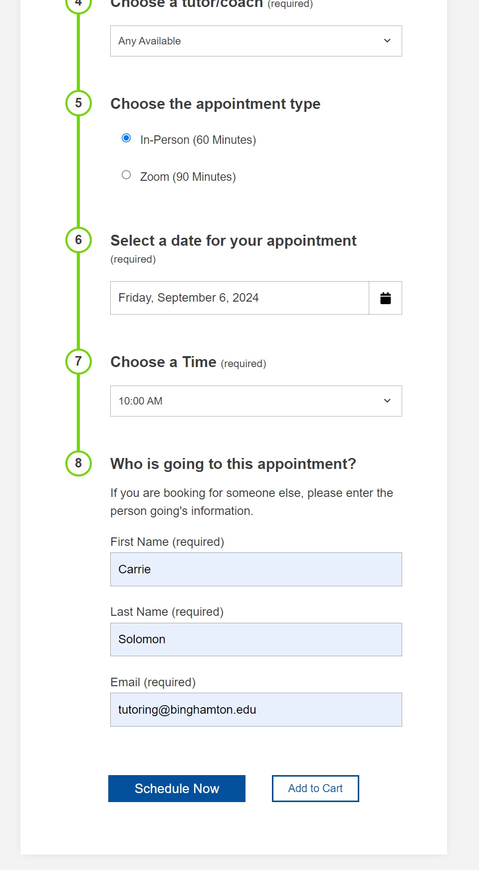 Image of sign in screen entering name and email and then "Schedule Now" button