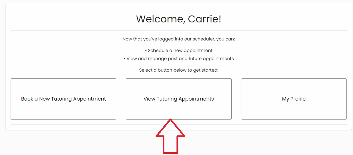View Tutoring Appointment button highlighted