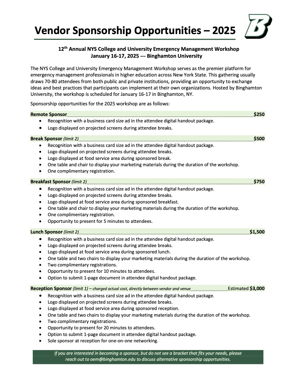 Vendor Sponsorship Levels