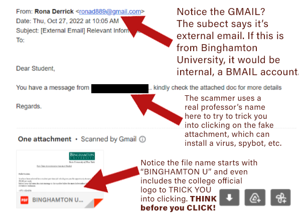 An image related to a fake professor email attachment scam.