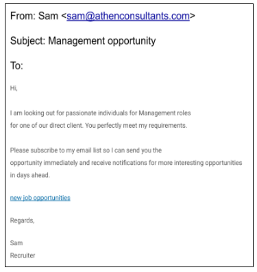 A warning about a fake job from Athena Consulting.