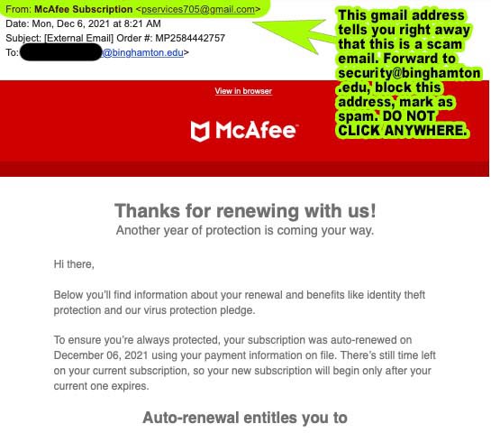 A warning about an advanced McAfee email scam.