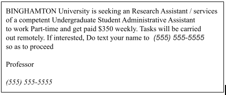 A warning about a research assistant scam.