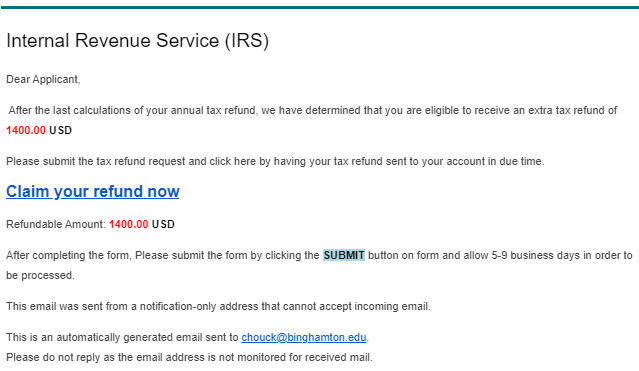 A warning about a tax return scam.
