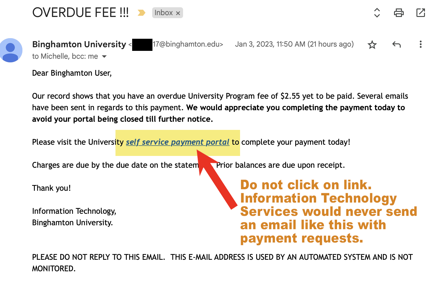 An image related to a campus payment request scam.