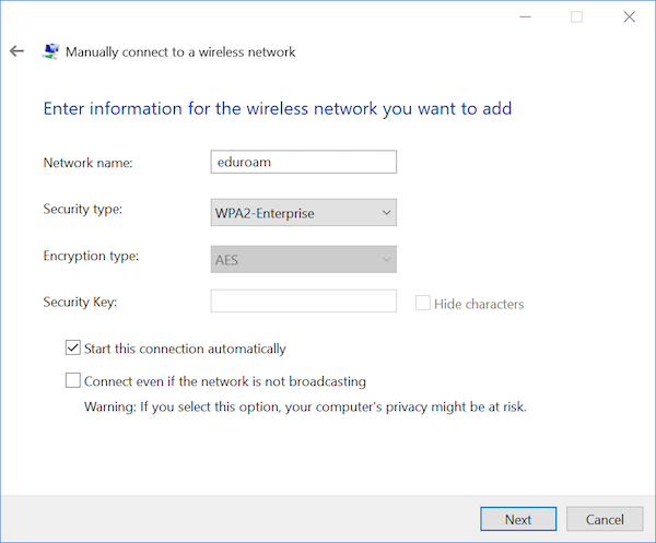 Instructions to connect to eduroam wifi with windows 10