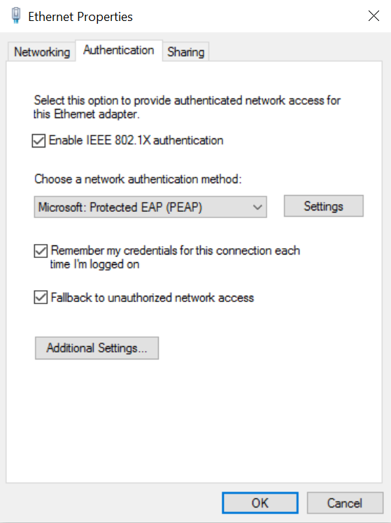 Configure Ethernet/Local Area Connection for 802.1x