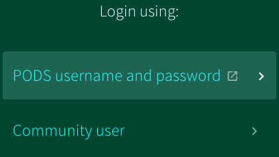 The login window with "PODS username and password" highlighted