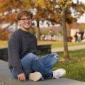 Undergraduate Luke Jacoby, Class of 2025, photographed at the Harpur Quad