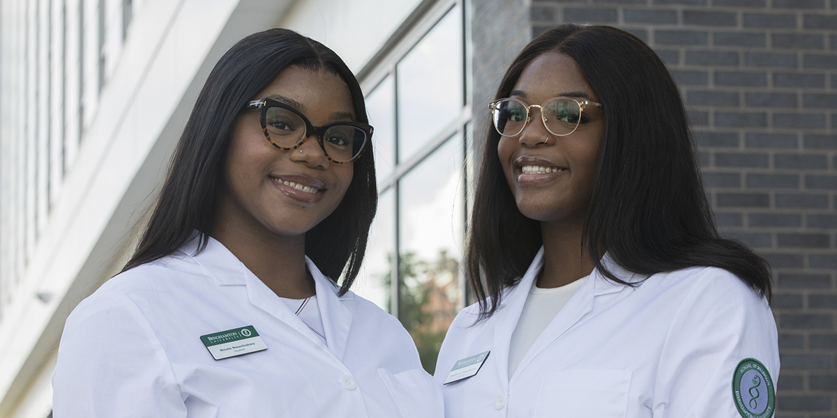 Twins Nicole, left, and Stephanie Nwachukwu grew up in Queens, N.Y., and attended Binghamton University for two years to complete prerequisites before entering the School of Pharmacy and Pharmaceutical Sciences as PharmD students.