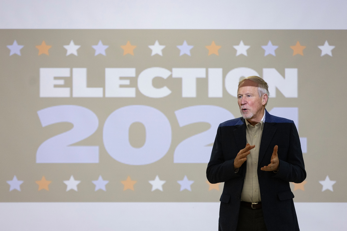 Donald G. Nieman, professor of history and provost emeritus, leads a discussion on the recent presidential election results and students' experiences voting on Nov. 7, 2024.