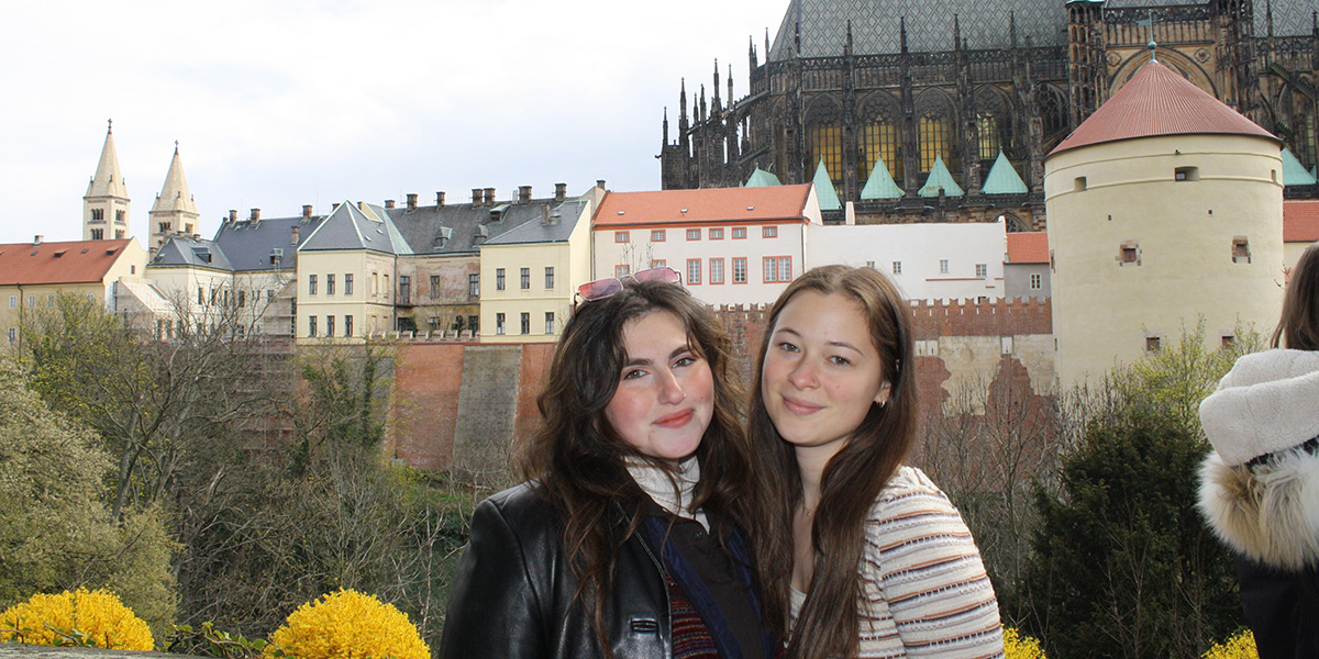 Decker nursing student Caroline Portman (right), got a visit in Prague from her Binghamton University roommate Skyler Alpert, a philosophy, politics and law major at Harpur College of Arts and Sciences, during Binghamton's spring break. The two are pictured in front of Prague Castle, which was built in the ninth century and serves as the official office of the president of the Czech Republic.