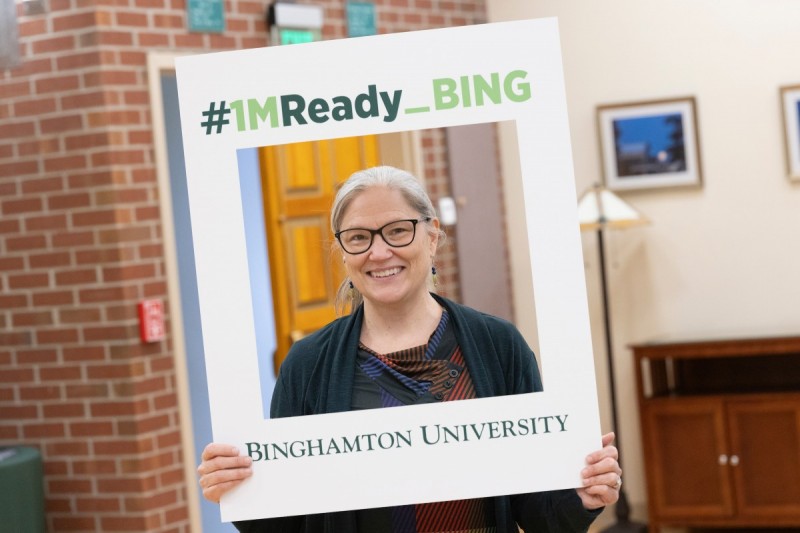 Chief Sustainability Officer Pamela Mischen strikes a pose during the kickoff of the 1MReady_Bing campaign.