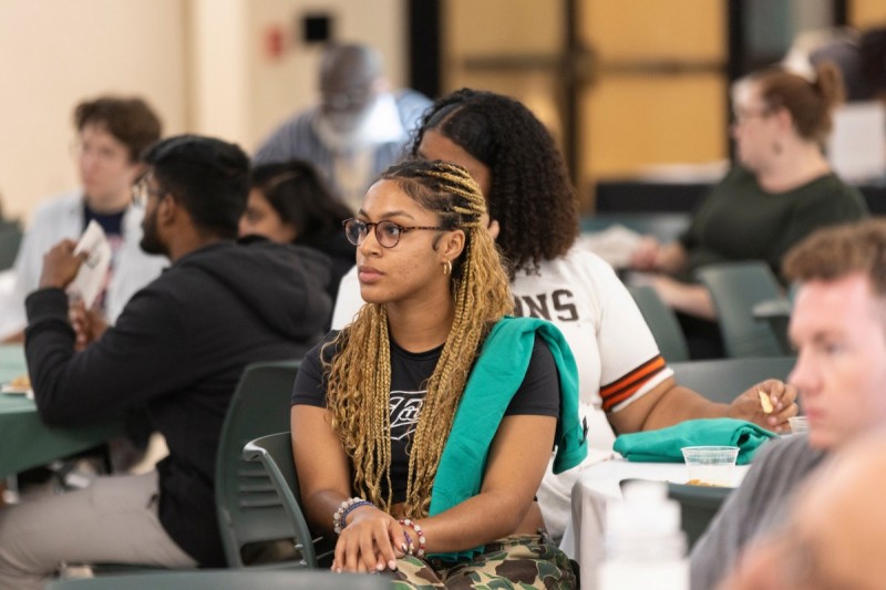 Students listen during the kickoff of the Global Public Health degree program on Aug. 22, 2024, in the Old Union hall.