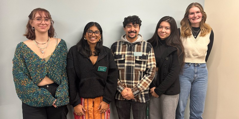 Isabel Bogdan(creative director), Asha Philip (field director), Christian Rodriguez (executive director), Haydee Ramirez (communications) and Maggie Saville (educational director) are behind a new recycling initiative on campus, The Binghamton Upcycle Project.