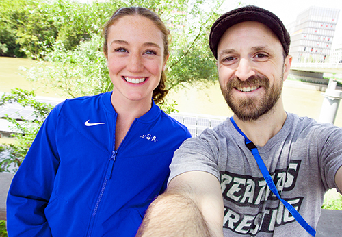 Justin Hoch met fellow alum Emily Mackay in Paris during the Olympics. Hoch photographed Mackay for Binghamton University Magazine and the University's athletics publication, Winning Edge.