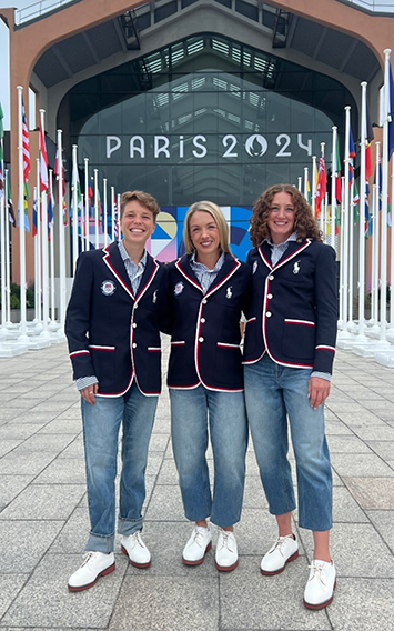 Emily Mackay, right, with USA teammates Nikki Hiltz and Elle St. Pierre.