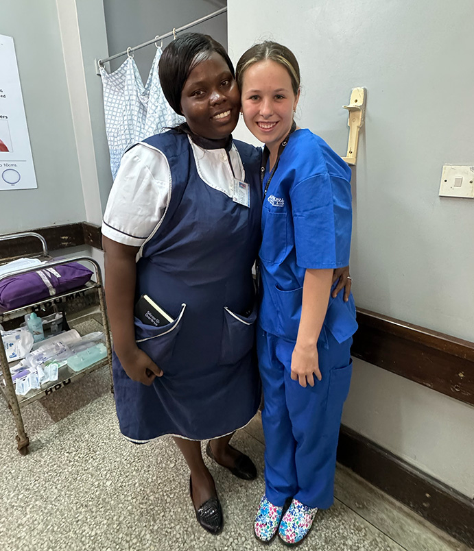 Brooke Thayer and Baustina, a fellow nursing student, worked together on the obstetrics unit at Coast General Teaching and Referral Hospital in Mombasa. The two are still in touch today!