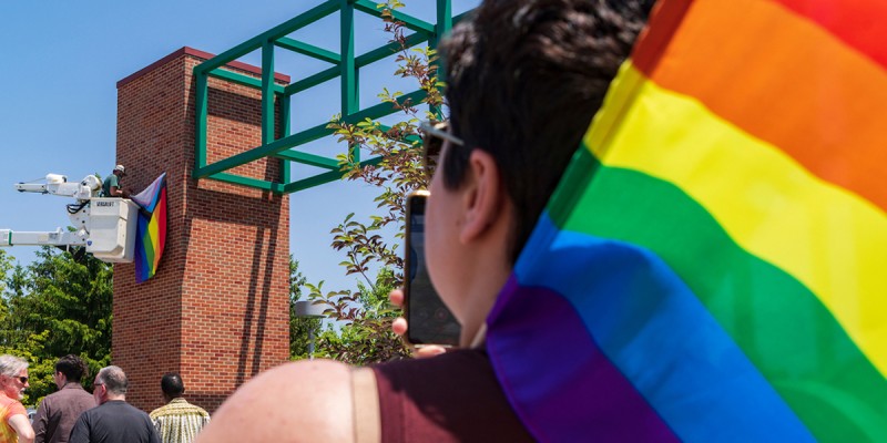 Binghamton University raises Progress Pride flag