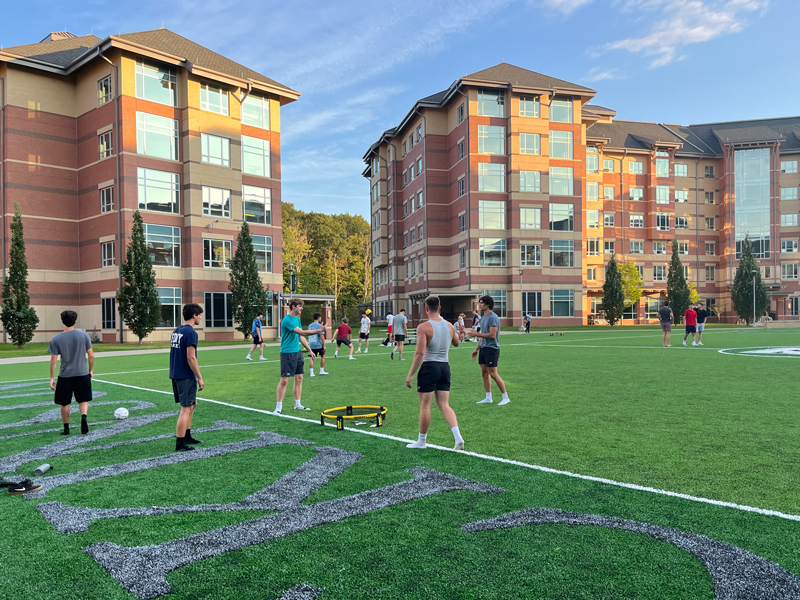 The Dickinson Community co-rec field is one of the first outdoor recreation spaces to be improved with the addition of a turf field, accessible lounge and new lighting.