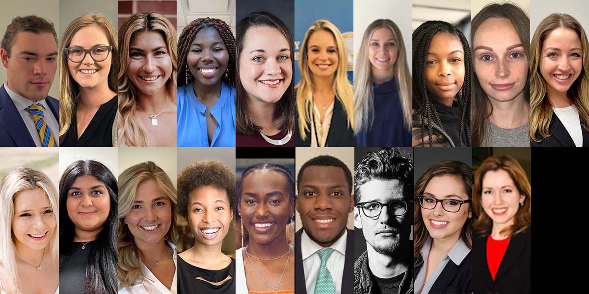 Students completing the Master of Public Health Program in 2022: (from top left) William Bauer, Samantha Black, Emilee Bobik, Catherine Chinock-Ayiku, Annie DePugh, Amy Fassold, Sophia Gelard, La’Myia Glasgow, Jennifer Herd, Sara Herskowitz, Susan Hoskins, Aysha Mahmood, Emily Missavage, Candice O’Connor, Chelsea Ogindo, Chiedozie Onyeukwu, Samuel Pomichter, Samantha Spallina and Jasmine Thorson.