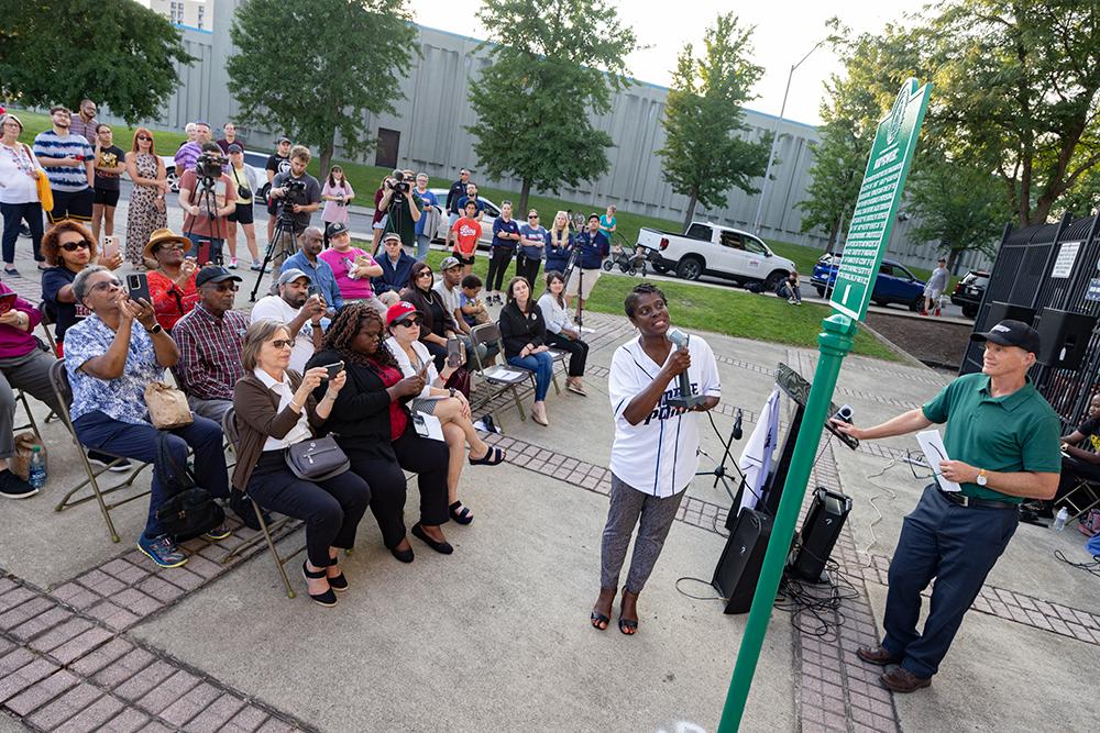 Harriet Tubman Center and the Binghamton Rumble Ponies unveil the Bud Fowler Freedom Trail Marker